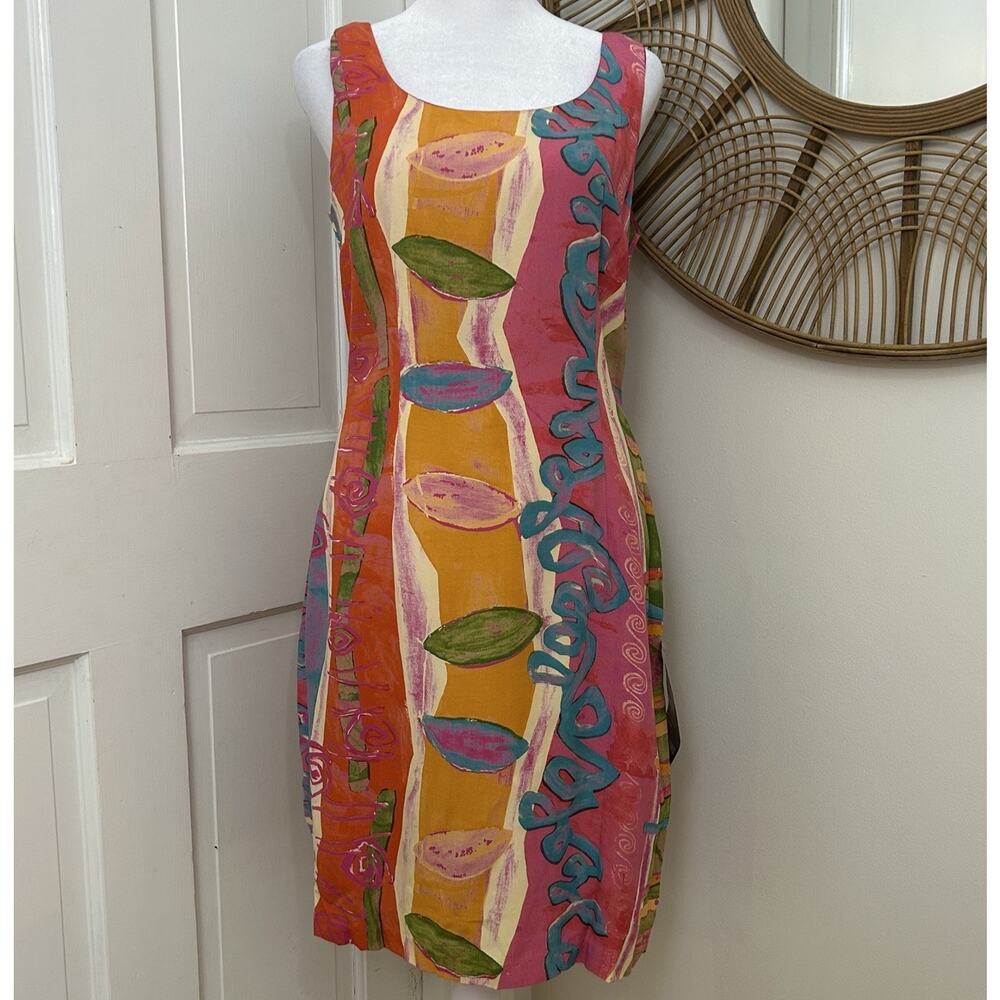 Rabbit Designs Dress Sz 8 Petite Artsy 80's Colorful Abstract Sleeveless‎ Sheath